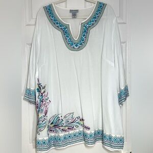 Catherine’s Women’s Plus Size Embroidered Beaded Tunic Top Size 3X 26/28W, White